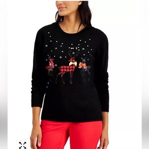 Karen Scott Patchwork Reindeer Sweater Crewneck Size Large